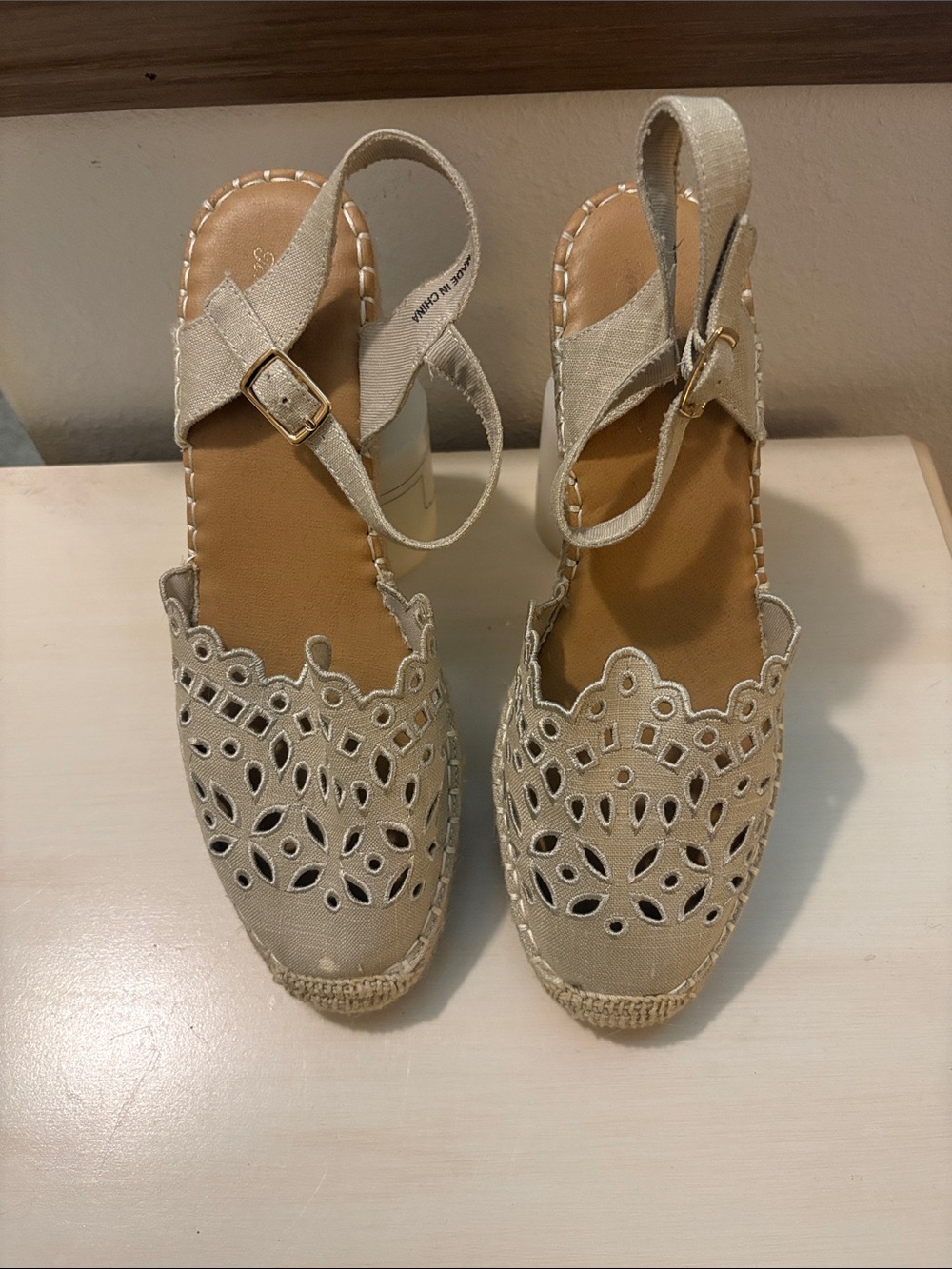 Tommy Bahama Beige Laser-Cut Espadrille Slingback Sandals